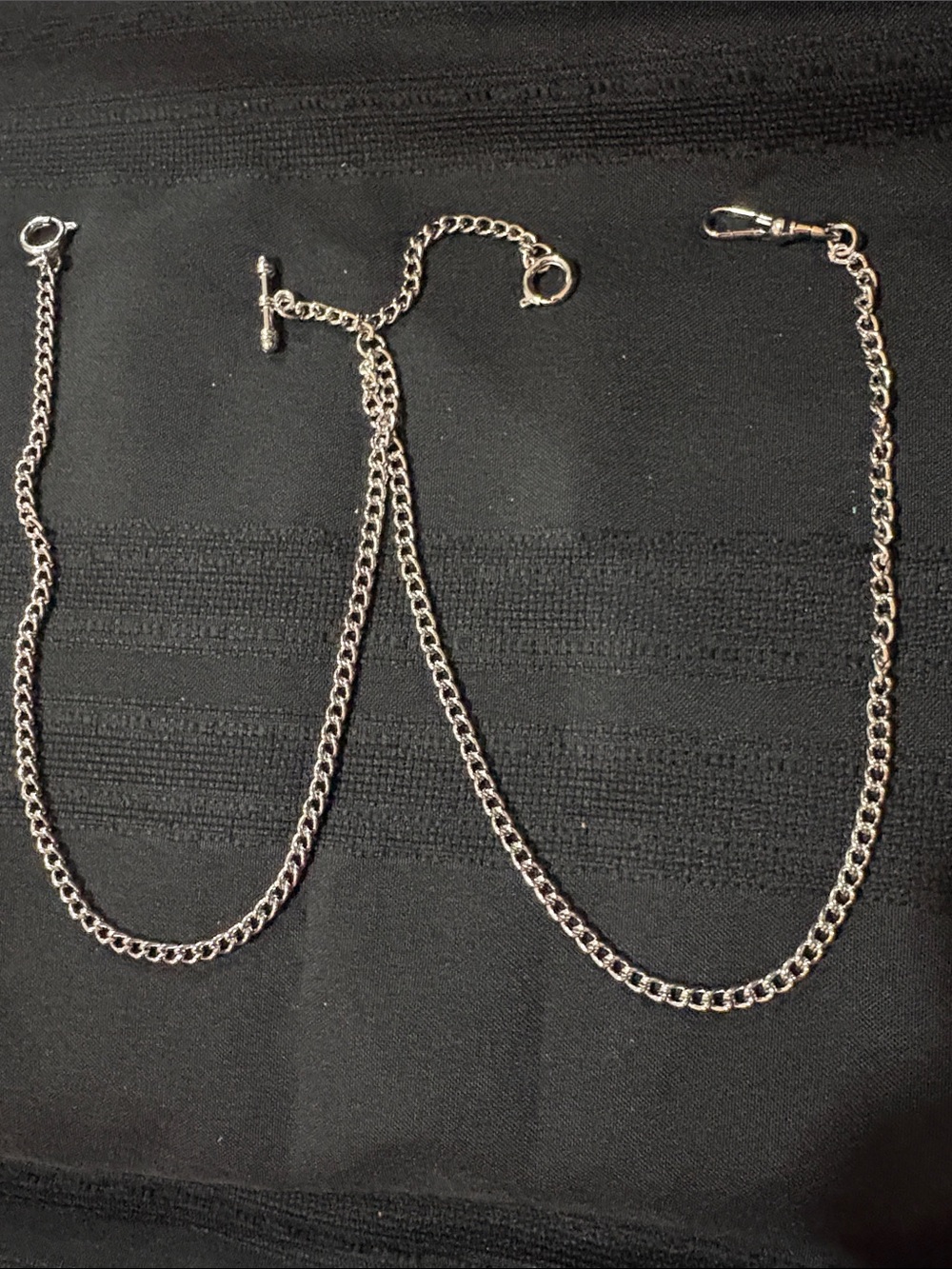 Sterling-Tone Double Chain Pocket Watch Fob / Accessory - Silver
